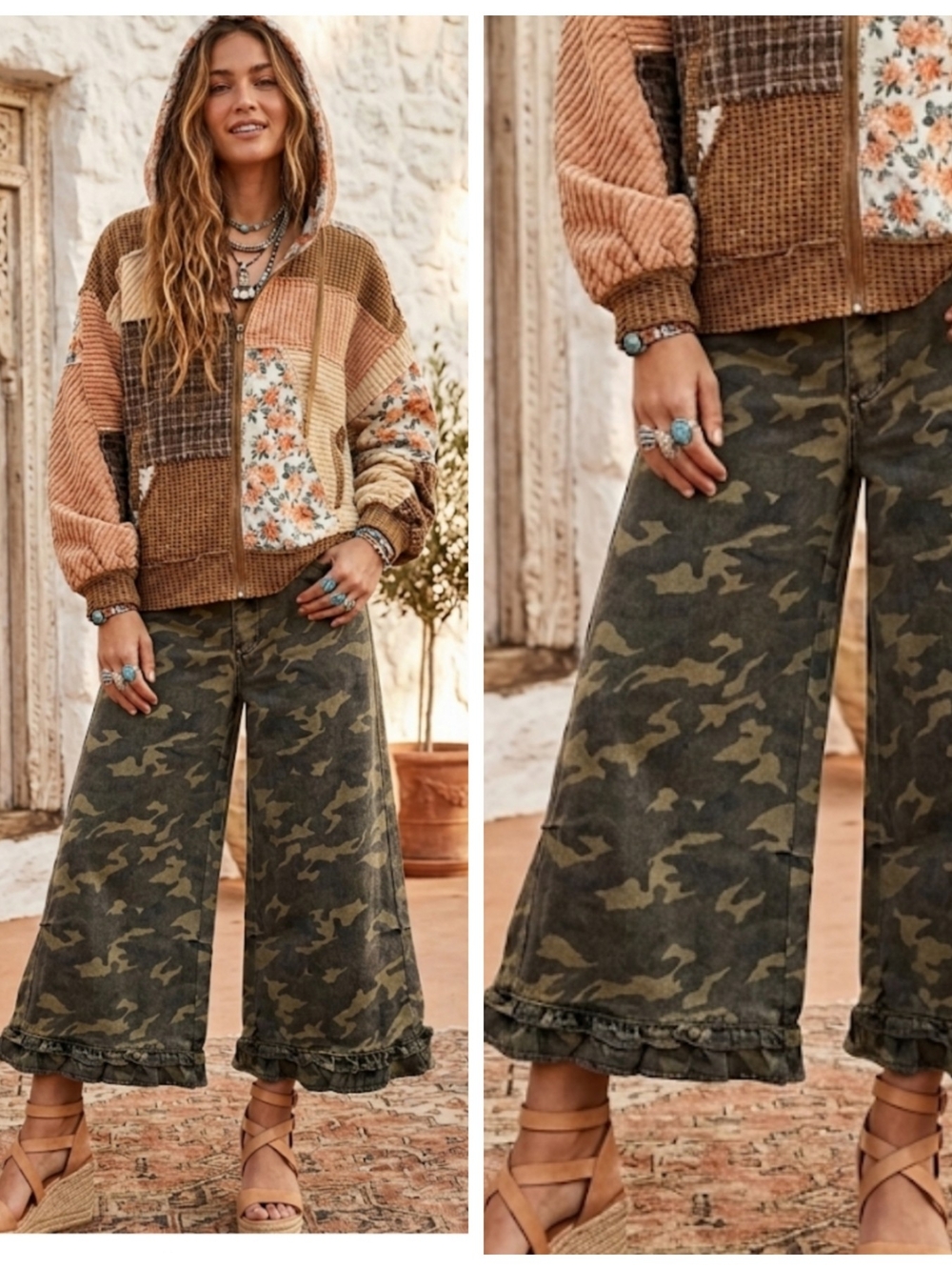 Last One ❣️Women’s Olive Camo Vintage Wash Wide-Leg Bloomers